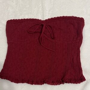 Edikted Burgundy Lace-Up Crop Top